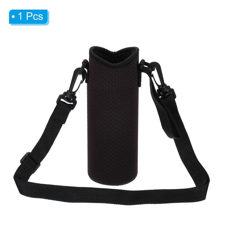 PATIKIL 66mmx185mm Water Bottle Sling Bag, 1 Pack Neoprene Portable Insulated Bottle Holder Carrier Textured with Adjustable Shoulder Strap, Black
