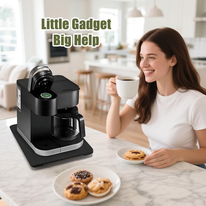 360° Rolling Tray for Coffee Maker, Sliding Tray Countertop Appliance Slider with Rubber Wheels for Heavy Kitchen Appliances, Easily from Under Cabinet (13" W x 16" D, Black)
