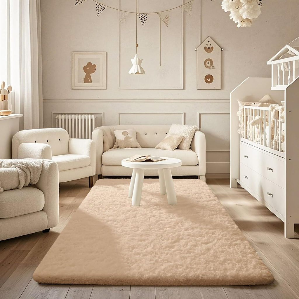 Ophanie Beige Area Rug - Plush Soft Shaggy Carpet for Bedroom & Living Room | 4x6 Indoor Floor Decor