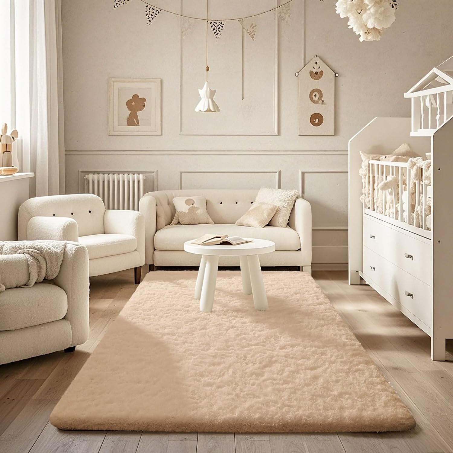 Ophanie Beige Area Rug - Plush Soft Shaggy Carpet for Bedroom & Living Room | 4x6 Indoor Floor Decor