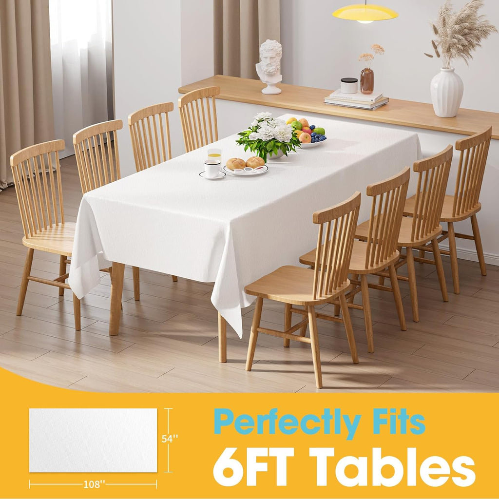 Niuara White Plastic Tablecloths - 8 Pack 54" x 108" Disposable Rectangle Covers for Parties & Gatherings