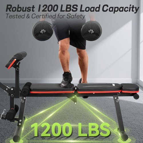 **Skiennix Adjustable Weight Bench - Foldable Design with Leg Extension & Curl | 1200LB Capacity for Full-Body Strength Training**