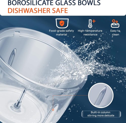 Bear Food Processor - Electric Chopper with 2 Glass Bowls (8 Cup & 2.5 Cup) | 400W Power Grinder & Stainless Steel Blades