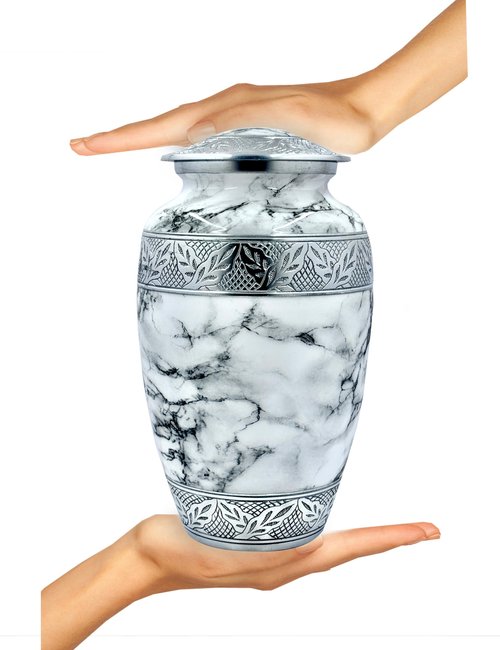 Handcrafted Urn for Ashes Adult Male and Female - Cremation Urns for Human Ashes Adult Man and Woman - Decorative Funeral Urns - Memorial Urn with White Marble Finish - Includes Velvet Bag - Large