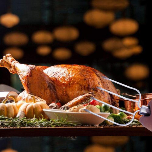 Home Servz Stainless Steel Turkey Baster Syringe and Poultry Lifters fork Set of 2,