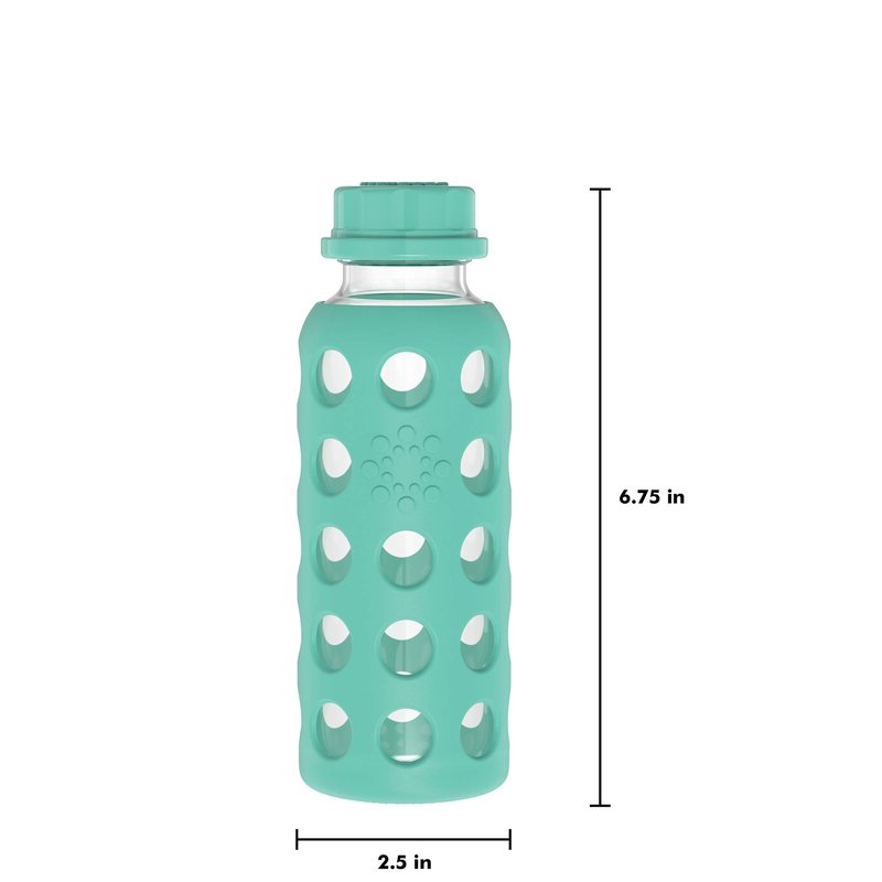 Lifefactory 9-Ounce Glass Water Bottle with Flat Cap and Silicone Sleeve Kale