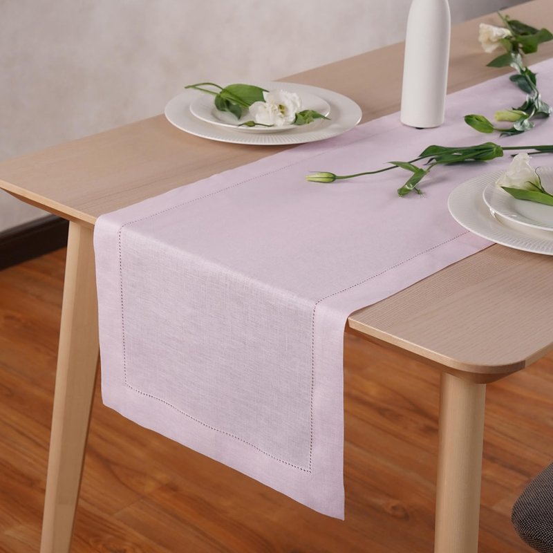 Home Ekaa Pink Table Runner 90 inches Long – 100% Pure Linen Hemstitch 14 x 90 Inch Table Runner for Dining, Mothers Day, Spring, Summer, Holiday & Wedding– Elara