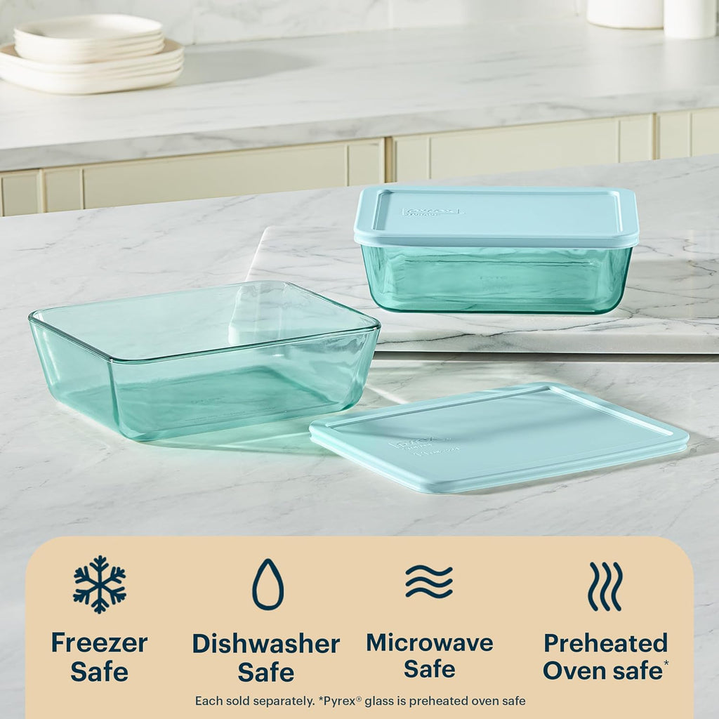 Pyrex Colors Tinted Glass Food Storage Container - 11 Cup, BPA-Free Lids, Aqua | Freezer & Microwave Safe