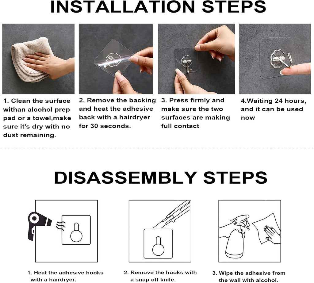 ZESLMG Adhesive Wall Hooks - Heavy Duty 22lb Clear Self-Sticky Hooks | 16 Pack No Damage for Towel, Key, Coat, Picture