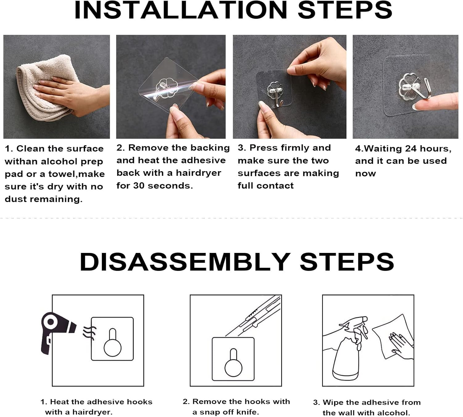 ZESLMG Adhesive Wall Hooks - Heavy Duty 22lb Clear Self-Sticky Hooks | 16 Pack No Damage for Towel, Key, Coat, Picture
