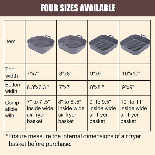 Golden Associate Silicone Liners for Air Fryer - 2 Pcs Non-Stick Reusable Baking Tray | 9" Top Size, 8" Bottom Size