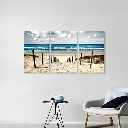 Sea Whisper Coastal Beach Wall Art Bedroom: 3 Pieces Ocean Picture Seaside Painting Print on Seascape Artwork for Living Room Bathroom Decor(16x26)