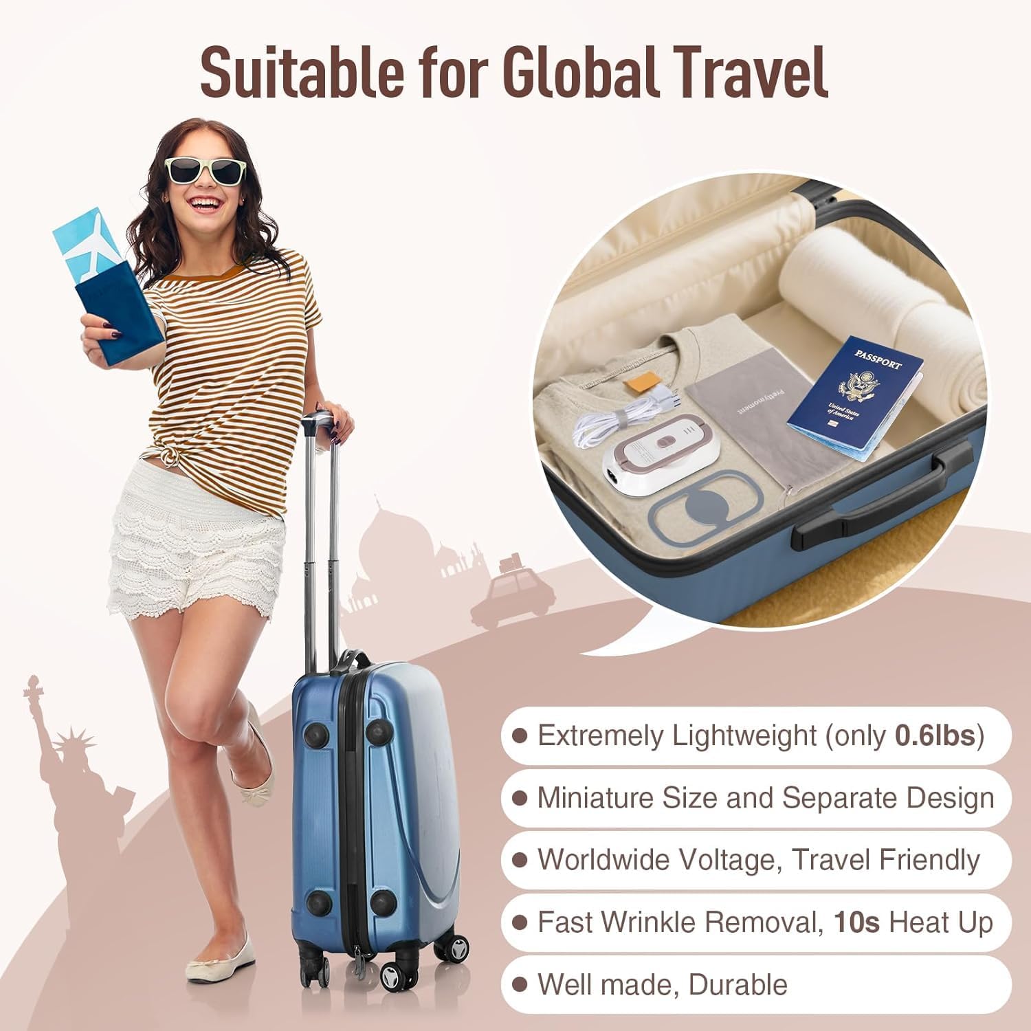 Skiennix Travel Iron - Mini Dry Iron with Global Voltage, 300W, Ceramic Soleplate, Lightweight 0.8lbs