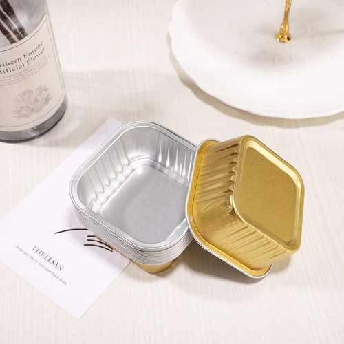 EUSOAR Mini Baking Cups, 5oz 100pcs Gold Aluminum Foil Dessert Cups Ramekins with Lids Cake Pan Tin for Creme Brulee Pudding Pie Cheese, Cupcake Liners for Wedding Christmas Party