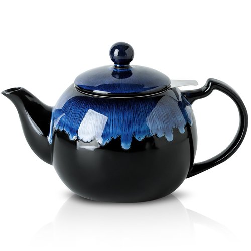 KOOV Tea Pot with Infuser for Loose Tea, 34 ounce Ceramic Teapot with Infuser, Enough For 6 Cups, Tea Pots with Tea Strainers for Tea Party, Reactive Glaze (Nebula Blue)