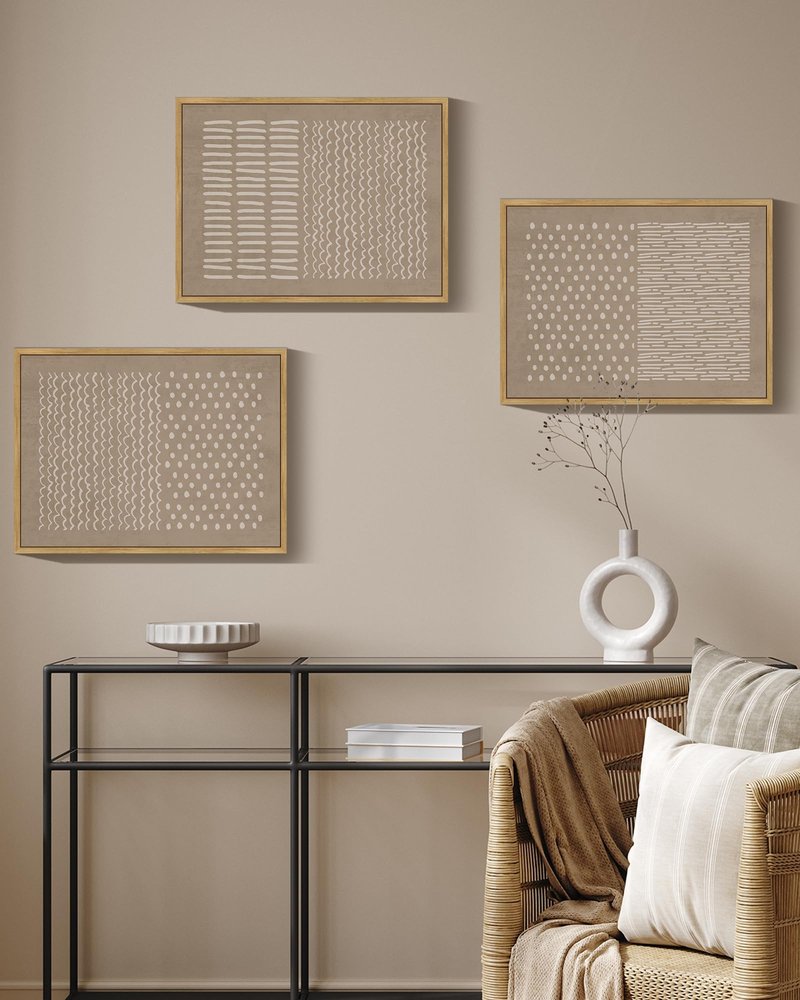 PHOPAGO Boho Abstract Framed Wall Art Large 16x24in Mid-Century Tan Geometric Landscape Abstract Shapes Cozy Neutral Modern Minimalist Painting Decorative Artwork Natural Framed