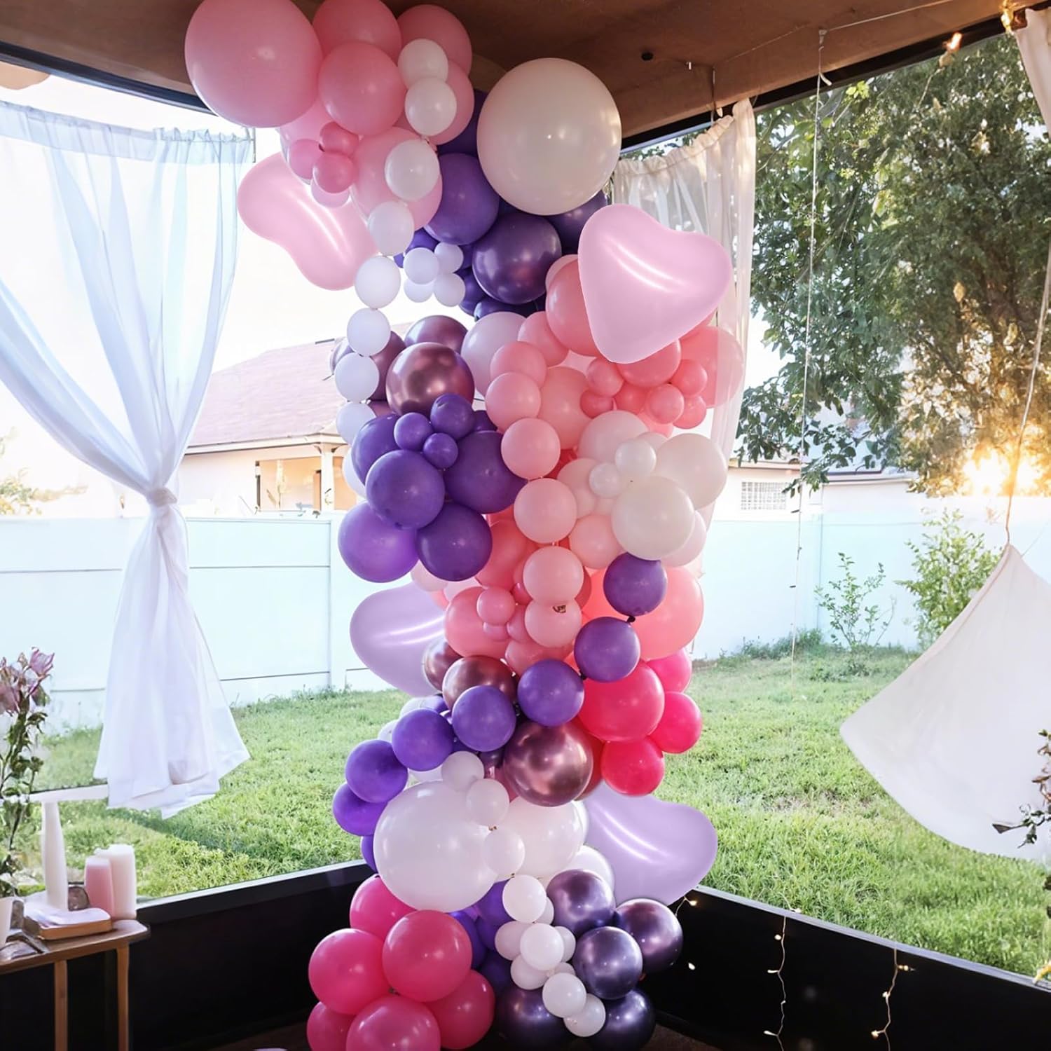 Skiennix 50pcs Pink & Purple Balloons - Macaron Heart Latex & Foil Star Balloons for Birthday & Baby Shower Decor