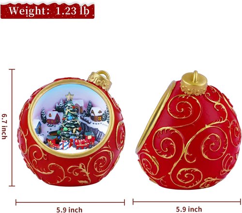 6.3" Animated Musical Christmas Village Figurines with Rotating Train and Lights, Auto 6H Timer and Volume Control, USB-C/Battery Powered Christmas Decorations for Table Decor Xmas Gift