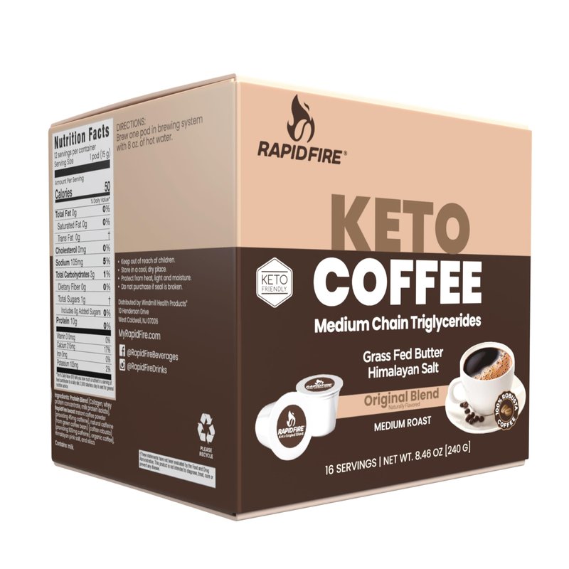 Rapidfire Original Flavor High Performance Keto Coffee Pods, Supports Energy & Metabolism, Single Serve K Cup, Brown, 16 Count
