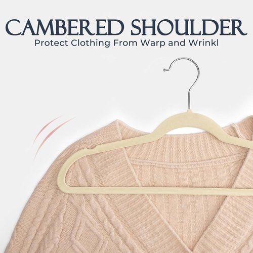 HOUSE DAY Beige Velvet Hangers - 20 Pack Non-Slip Heavy Duty Clothes Hangers | Slim Space-Saving Design with 360° Rotating Hook