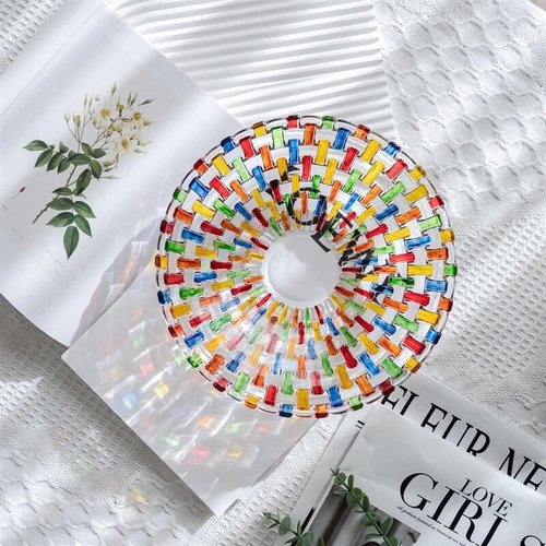 MAGCOLOR Hand Painted Colorful Woven Glass Crystal Salad & Fruit Bowl - Elegant Centerpiece for Home & Events