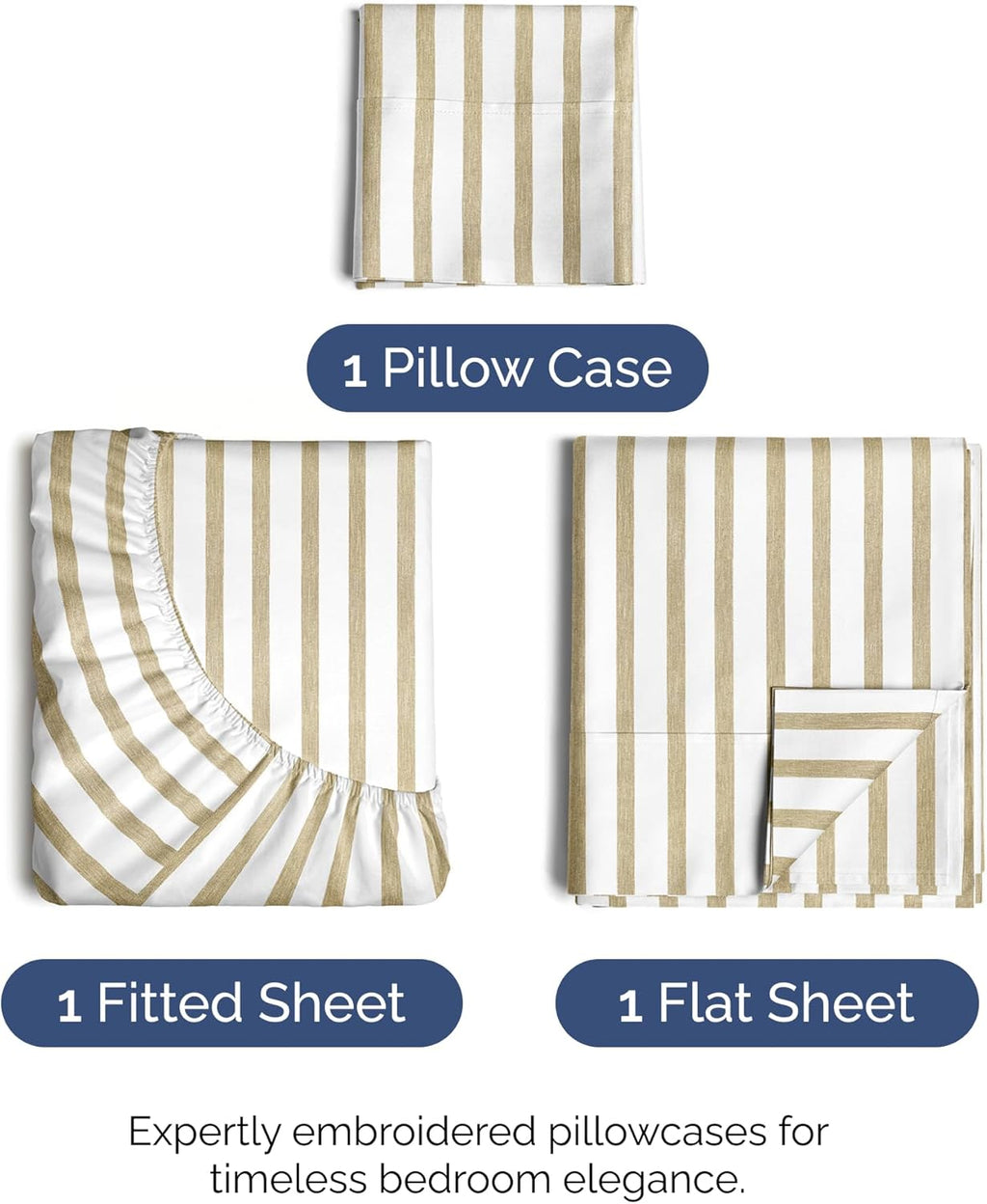 Skiennix Twin Size 3-Piece Sheet Set - Comfy, Breathable & Cooling Bedding - Deep Pockets, Soft, Wrinkle-Free - Beige Stripes