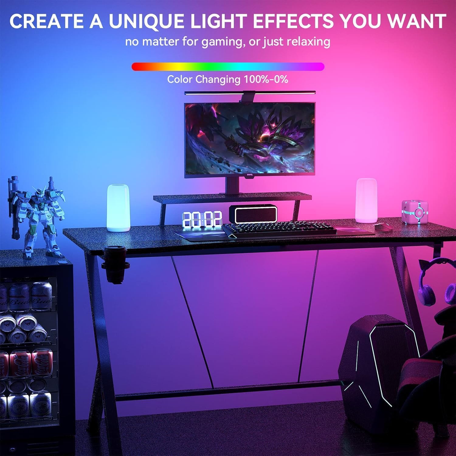 ROOTRO Touch Bedside Table Lamp - Sleek 3-Way Dimmable LED with RGB Mode | Multi-Color Nightstand Light