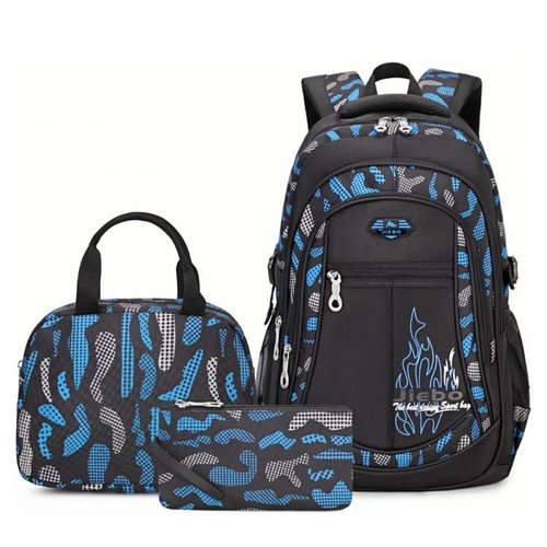 3Pcs Camo-Print Primary School Backpack and Lunch-Bag Set for Boys Camouflage Elementary Bookbag Rucksack Waterproof