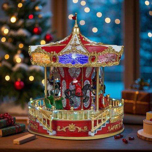 Animated Christmas Carousel by [Brand Name] - Musical LED Lights | Festive Home Tabletop Decoration