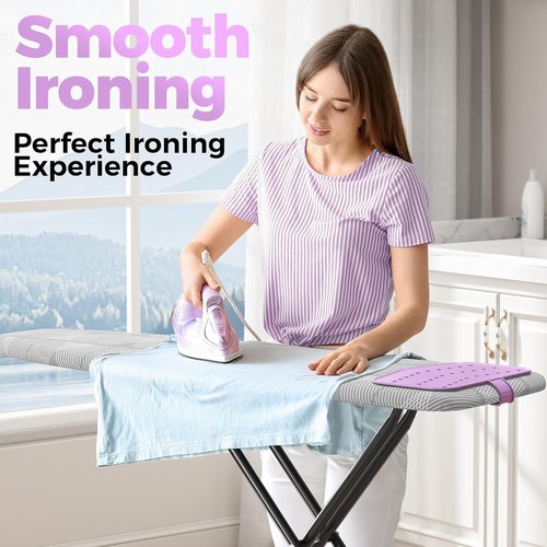 KINGBOARD Compact Ironing Board - Heat Resistant Cover, 7 Height Adjustable, Foldable | 13x43 Grey