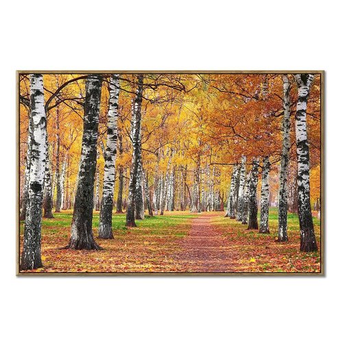autumn forest canvas wall art: fall forest picture Golden woods landscape artwork wall decor - nature tree pictures with pathway prints for living room 45"x30"