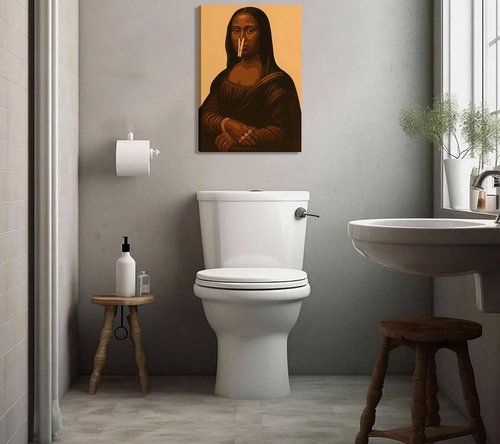 Mona Lisa Wall Art - Funny Black Woman Canvas Print for Bathroom Decor | Perfect for Shower Room
