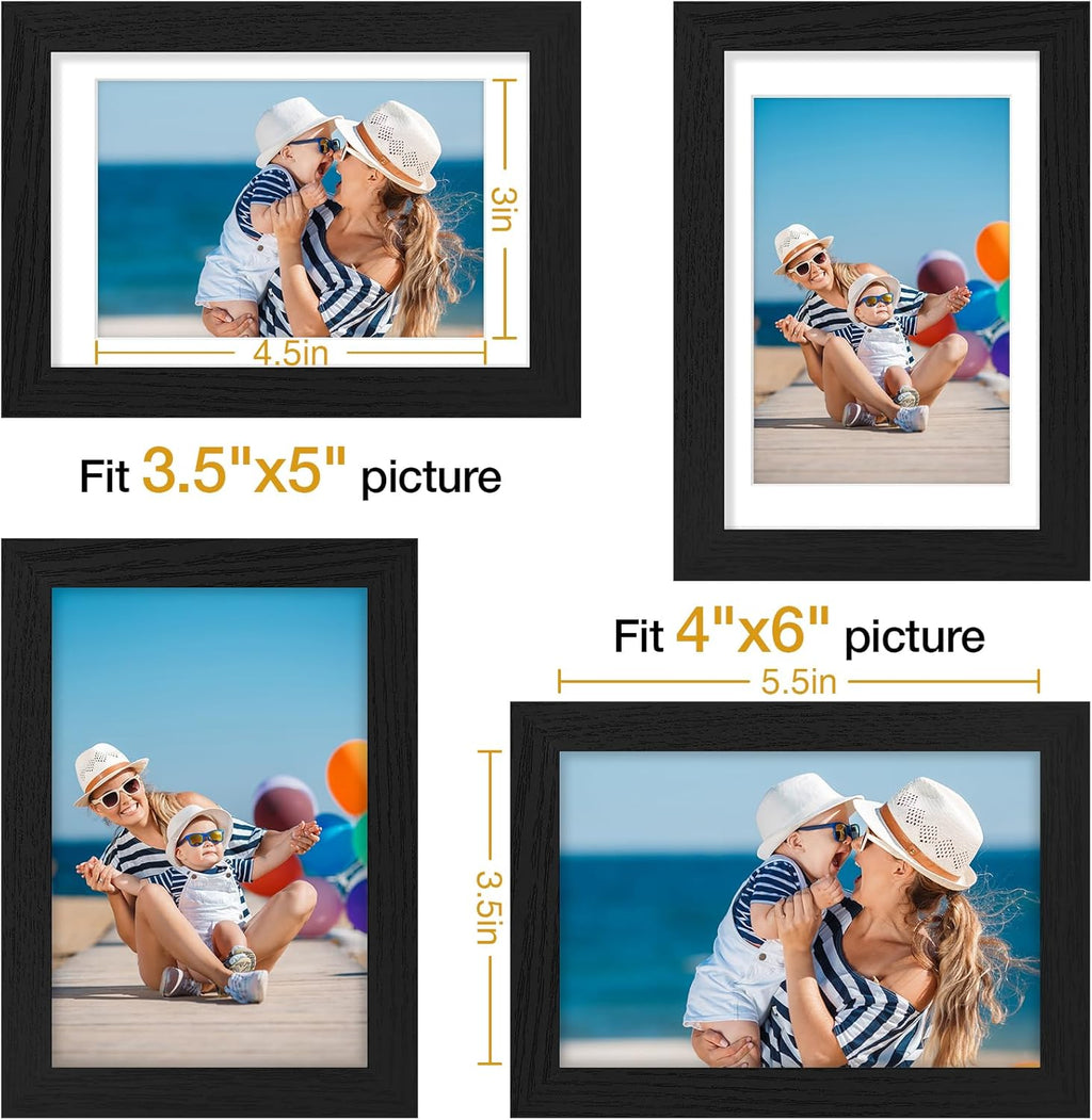 Vittanly Picture Frame Set of 3 - 4x6 & 3.5x5 Display Options | Black Engineered Wood for Wall & Tabletop