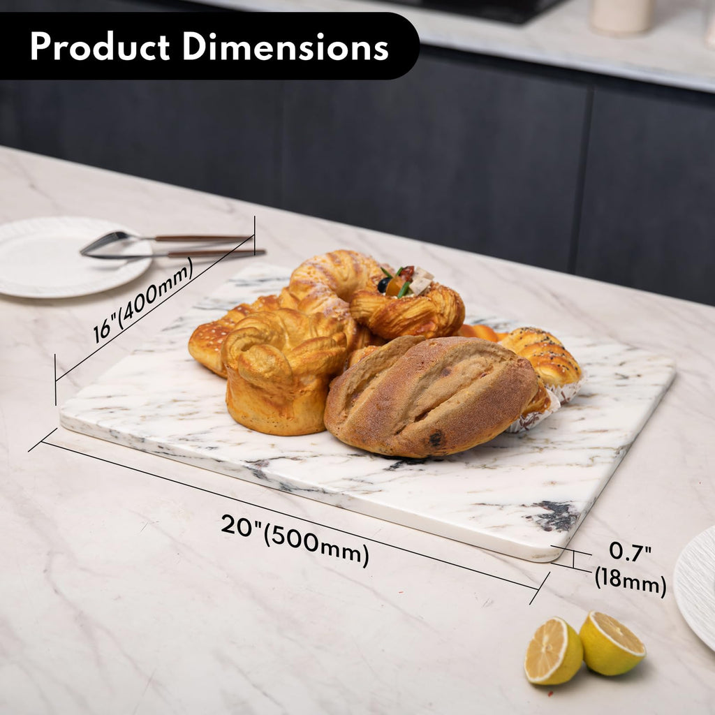 Lovdeco Marble Cutting Board, Pastry Board For Kitchen, Large Ink White Marble Slab Gift With Non-Slip Feets, 16x20 Inch, 1 Piece