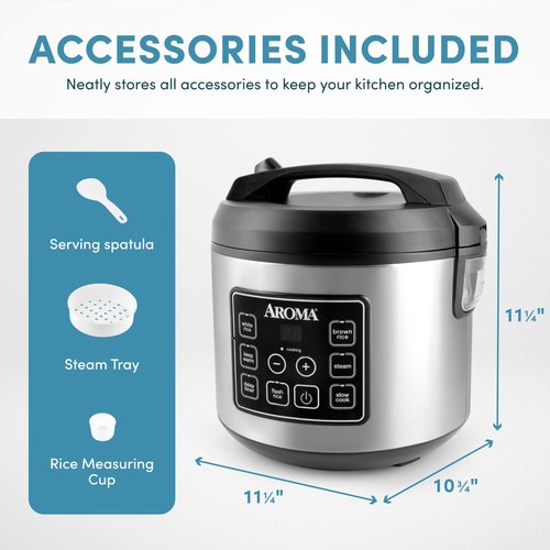 AROMA® 20-Cup (Cooked) / 10-Cup (Uncooked) Digital Rice Cooker, Multicooker, Slow Cooker, Steamer, Flash Rice, Keep Warm, Sensor Logic® Technology, Stainless Steel Exterior