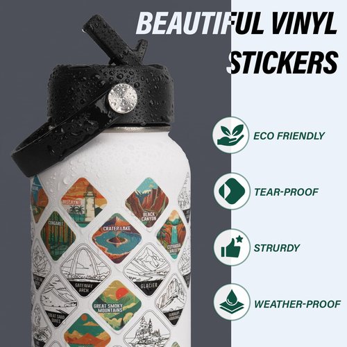 DYSANKY National Parks Water Bottle – 32 oz Insulated Stainless Steel Water Jug with 63 Hand-Drawn Park Stickers, Outdoor Accessories & Gift Box – BPA-Free – Ideal for Hiking, Camping & Travel