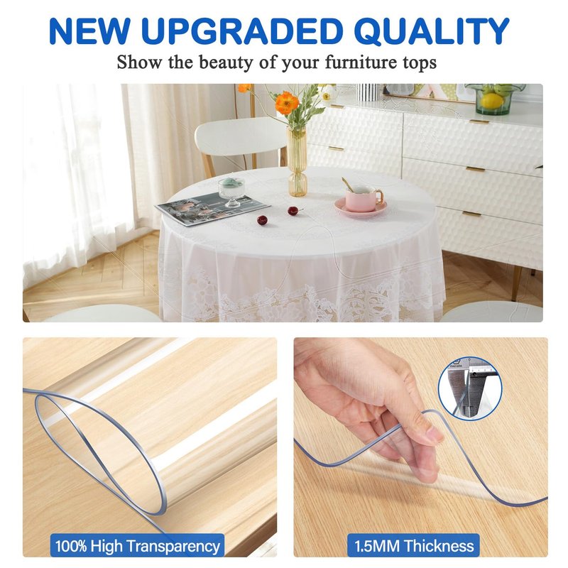 44 Inch Diameter Clear Round Plastic Protector Cover Vinyl Tablecloth Clear PVC Placemats Circle Desk Pad Dining Coffee Table Wood Furniture Protector Wipeable Water Resistant Table Runner Protector