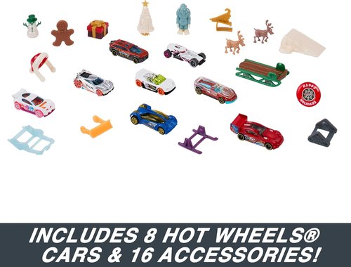 Hot Wheels | 2023 Advent Calendar Toy Car Set - 8 1:64 Scale Vehicles & Accessories for Kids