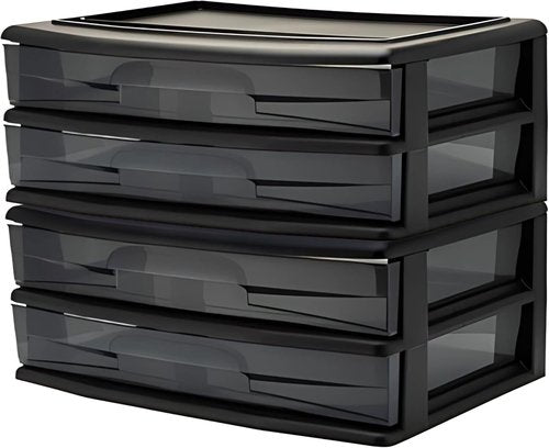 HOMZ 2-Pack Storage Cart - 2-Drawer Plastic Organizers with Smoke Tint, 15" Wide, Black Frame | Ideal for Home & Office
