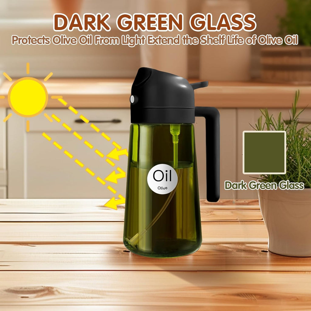 YARRAMATE Olive Oil Dispenser Bottle - 2PCS Light Blockage Dark Oil Sprayer | 16oz Food-Grade Glass (Black & White)
