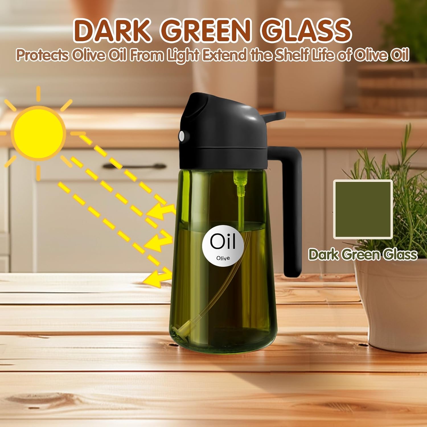 YARRAMATE Olive Oil Dispenser Bottle - 2PCS Light Blockage Dark Oil Sprayer | 16oz Food-Grade Glass (Black & White)