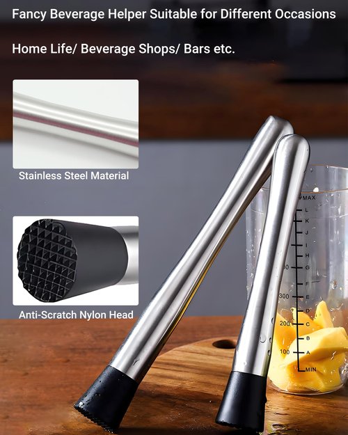 Goldelith Professional Bar Tools Set, 10-inch Stainless Steel Muddler, Mixing Spoon, Measuring Jigger for Cocktails for Home Bartenders, Mojitos, Margaritas and Fruit-Based Drinks