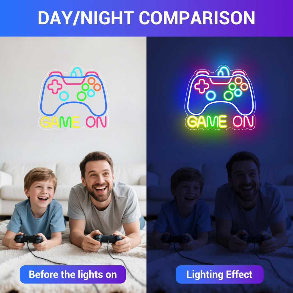 Skiennix Neon Sign - Game On LED Wall Decor for Gamer Room | Perfect Gift for Teens & Boys (GAME ON-01)