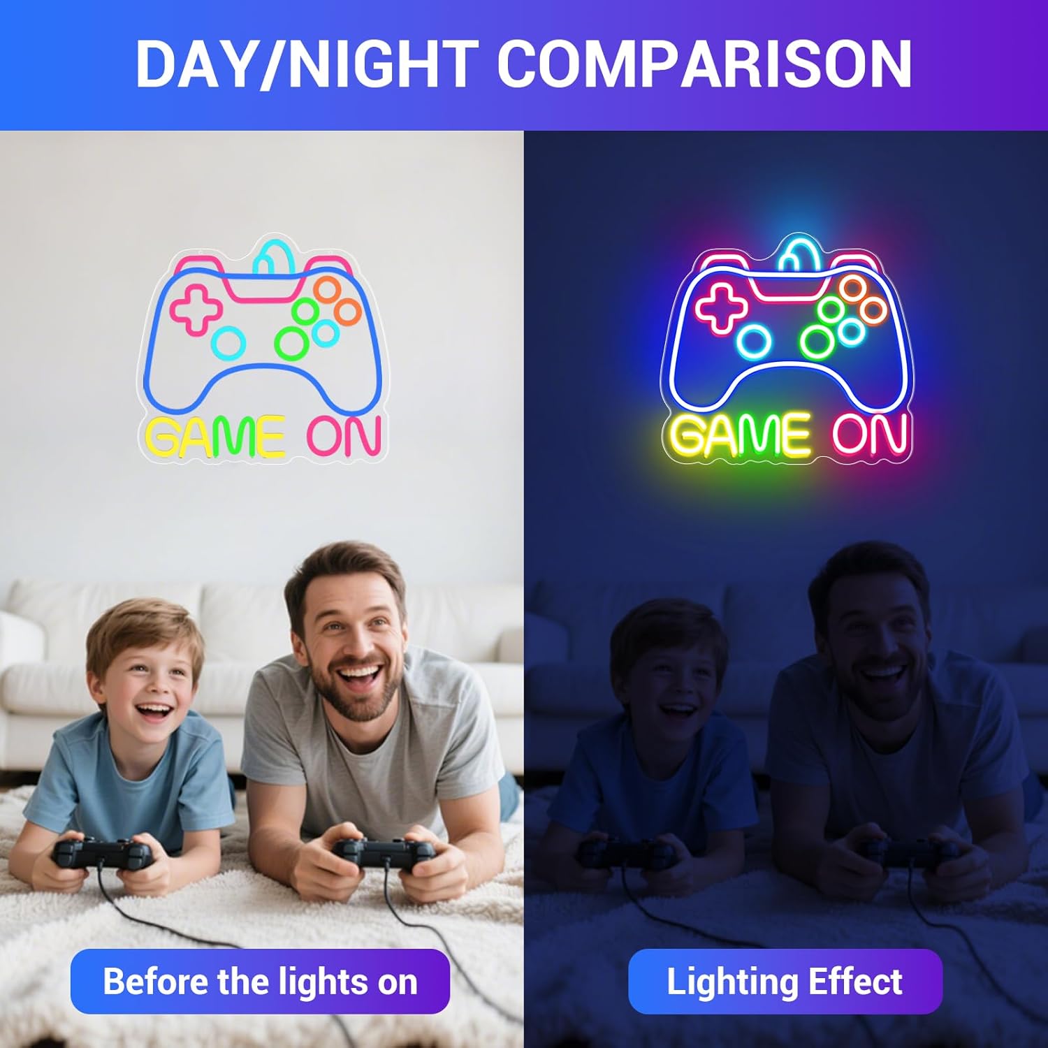 Skiennix Neon Sign - Game On LED Wall Decor for Gamer Room | Perfect Gift for Teens & Boys (GAME ON-01)