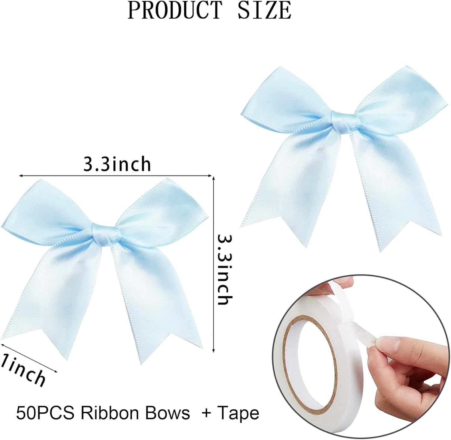 Skiennix Premium Satin Ribbon Bows - 50 Pieces 3.3 Inch Gift Wrap Bows for Holiday & Party Decor | Light Blue