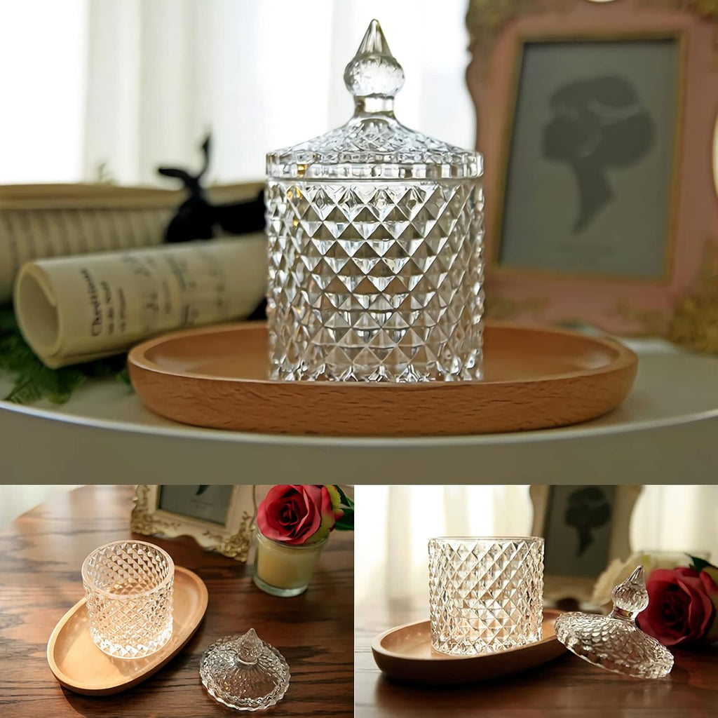 Qtip Holder - Thick Glass Apothecary Jars with Lid | 2 Pack Bathroom Storage for Cotton Swabs, Jewelry & More
