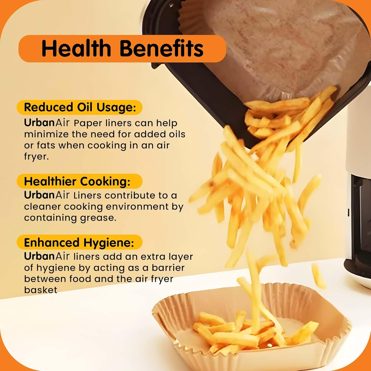 UrbanAir Air Fryer Paper Liners - 125 Non-Stick, Heat-Resistant Sheets for Easy Cleanup | 6.5-Inch Size