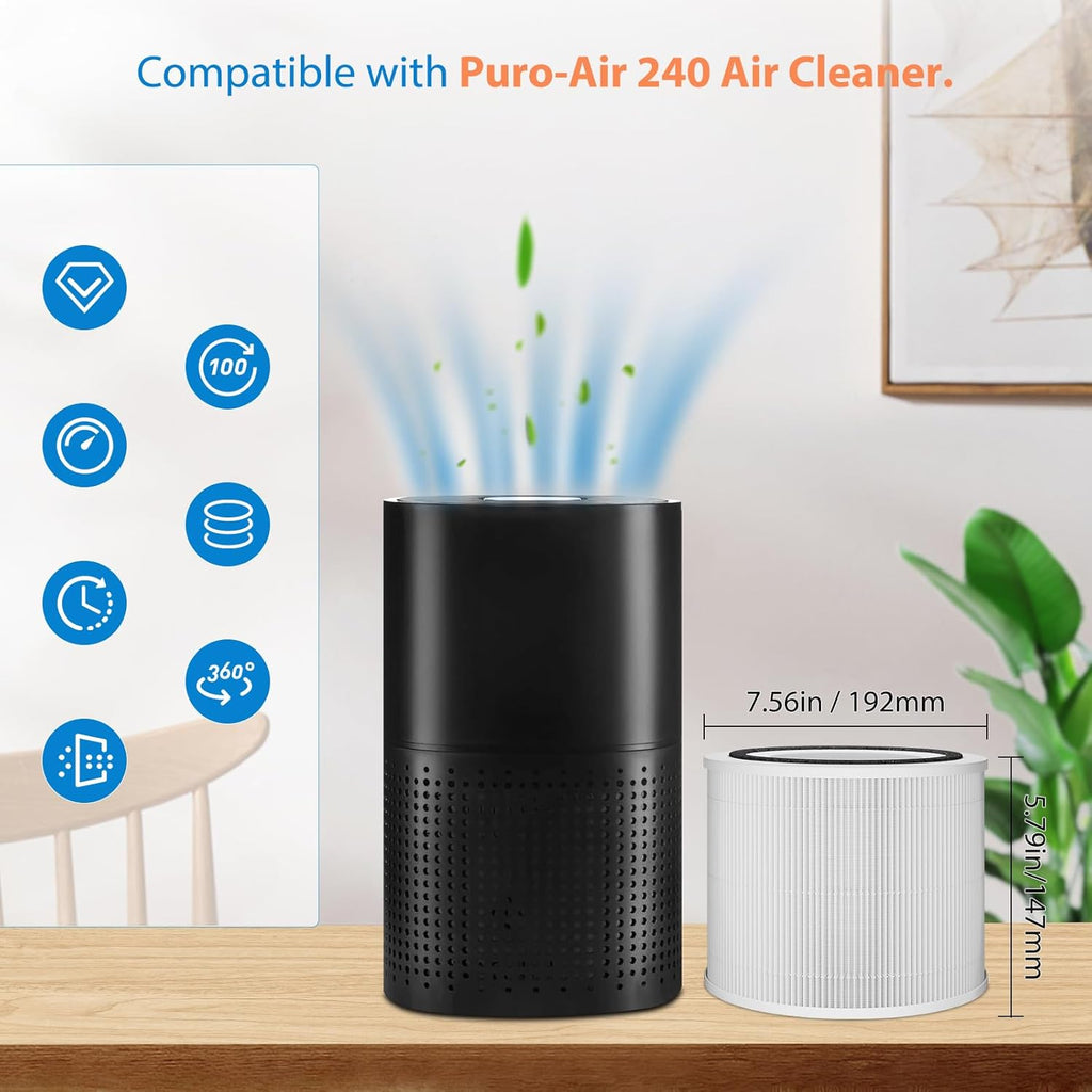 240 Air Purifier Replacement Filters - 2 Pack with Activated Carbon for Enhanced Air Quality