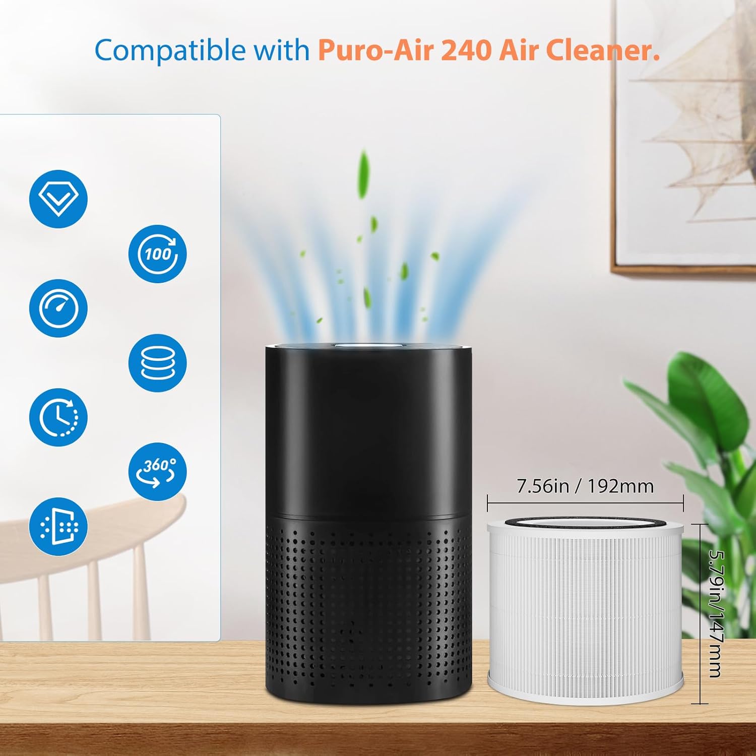 240 Air Purifier Replacement Filters - 2 Pack with Activated Carbon for Enhanced Air Quality