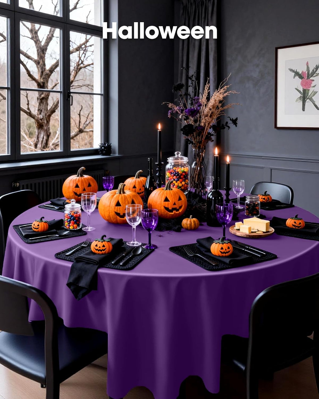 Pureegg Disposable Round Table Cloths - 84'' Leakproof & Sturdy, 8 Pack | Purple Graduation Decorations